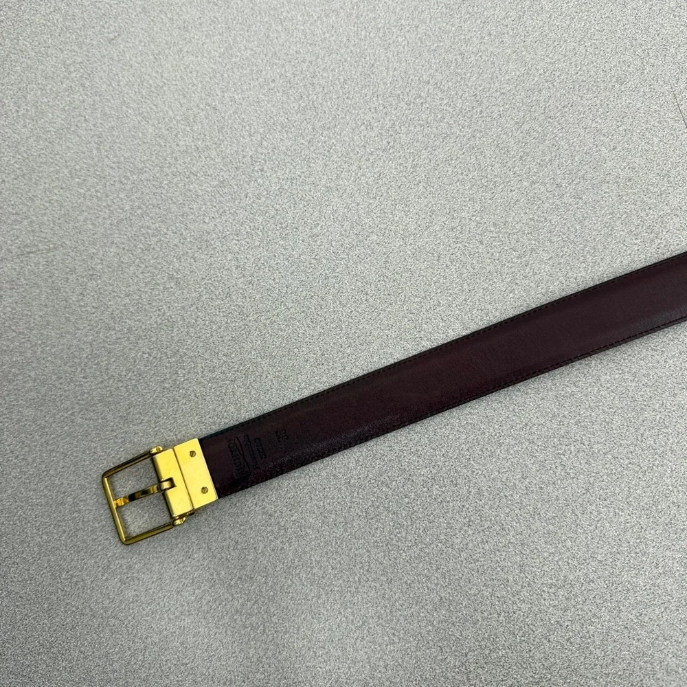TIGHTON Belt Mens 36 Black Reversible Leather Gold Tone Buckle Dress Belt